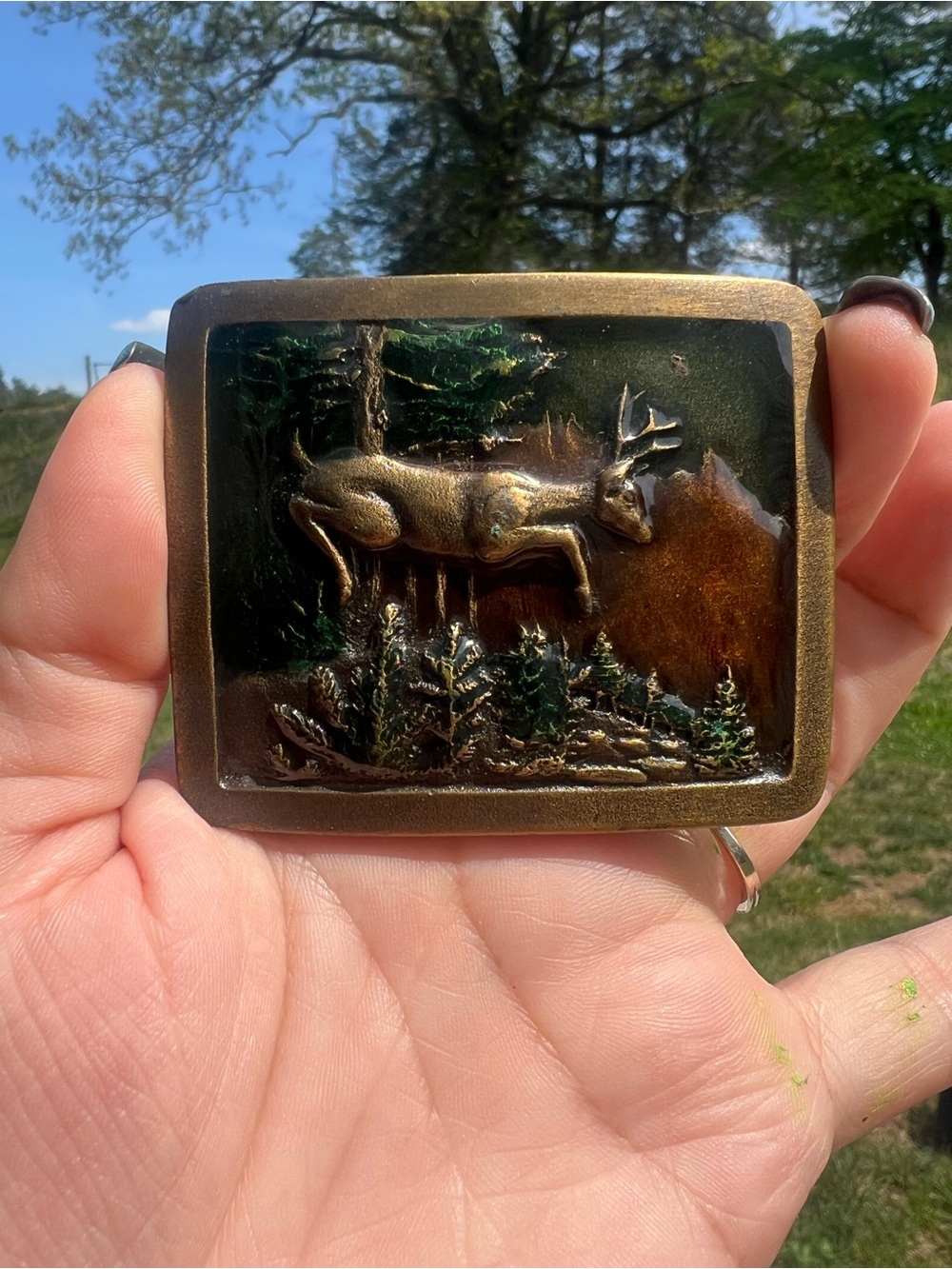 Buck Deer Wildlife Animal Nature Scene Indiana Metal Craft Vintage Belt Buckle